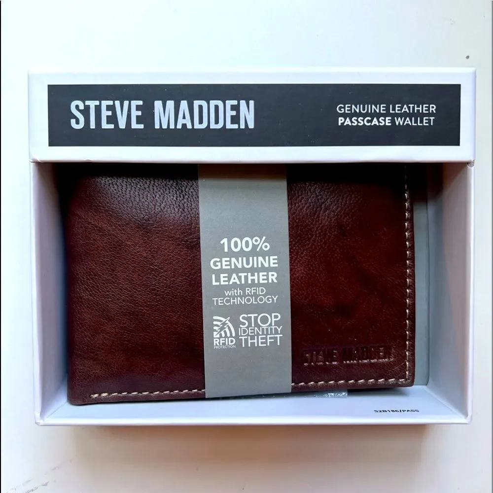 Steve Madden Brown Passcase Genuine Leather Wallet